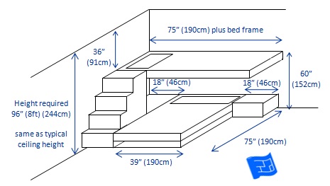 bunk beds 2 bunks t-shape 3d 3