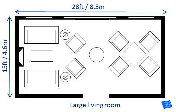 living room with dimensions
