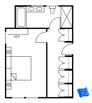 Master bedroom floor plans with entry into a vestibule then