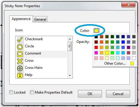 sticky note properties sticky note properties