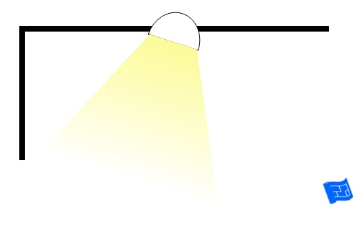 ceiling downlight angled toward wall