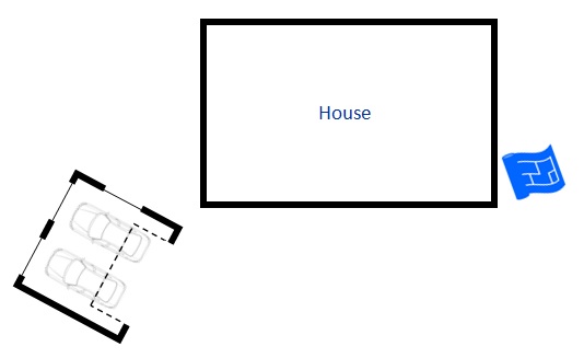 detached garage at angle to house