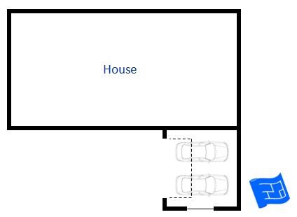 garage to the front and perpendicular to the house