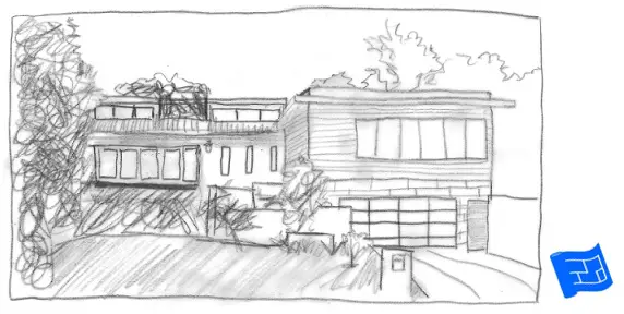 sketch of garage underneath home