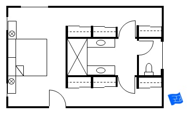 master bedroom floor plans with his and hers closets flanking central bathroom