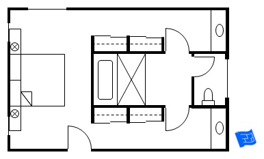 master bedroom floor plans with his and hers closets with sinks flanking central bathroom