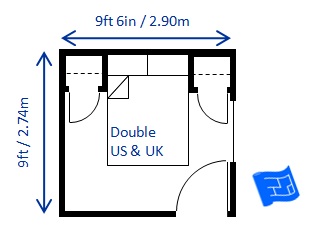 minimum bedroom size for double bed 9ft x 9ft 6in