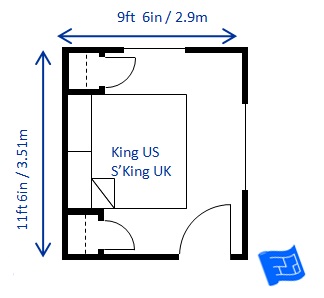Minimum bedroom size for a king bed 9ft 6in x 11ft 6in