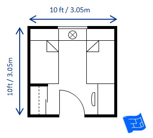 10ft x 10ft bedroom size two twin beds