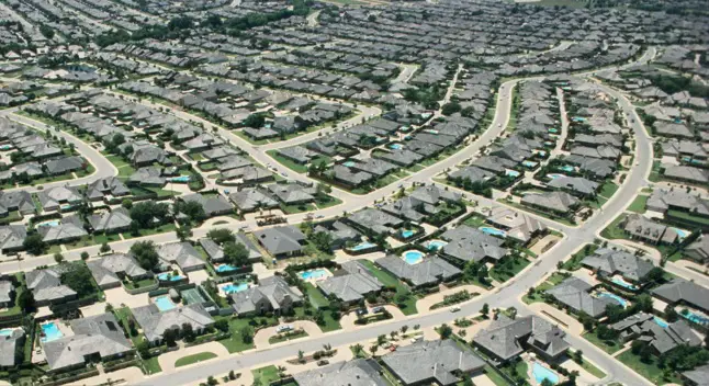 A suburb of tract homes